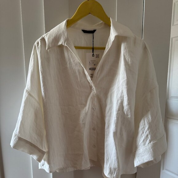 NWT ZARA Lightweight Flowy White Blouse - Picture 1 of 5